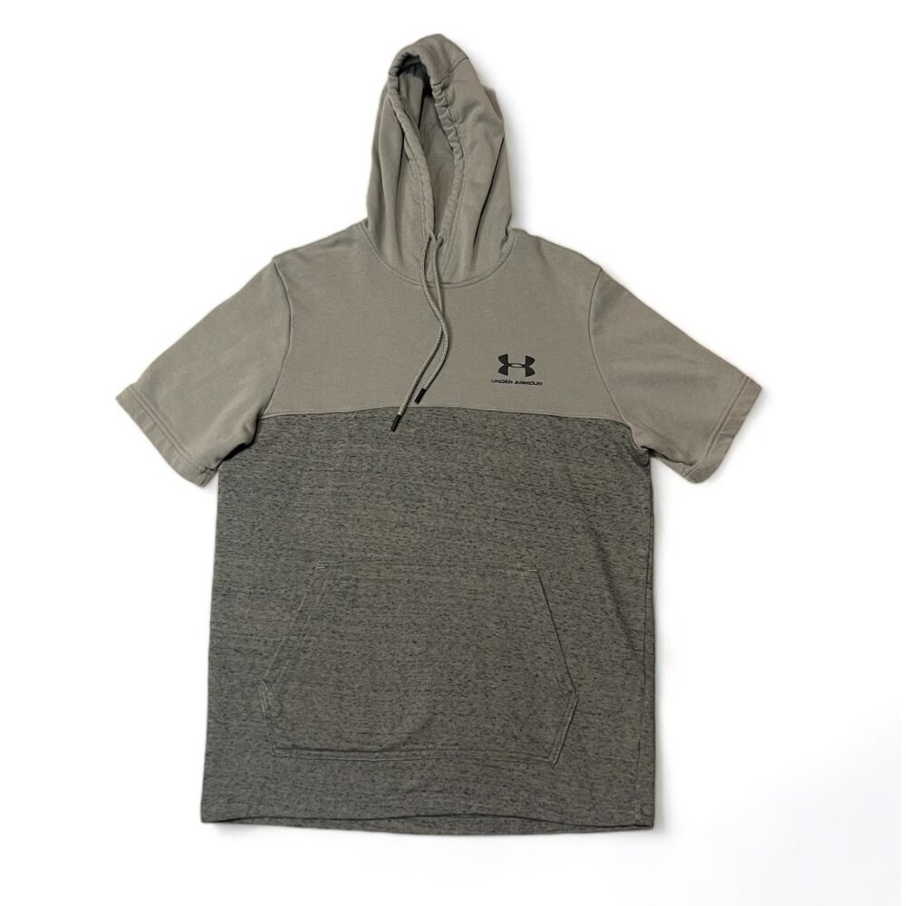 Under Armour Mens Short Sleeve Hoodie Size M Gray & Olive Cotton-Poly Blend